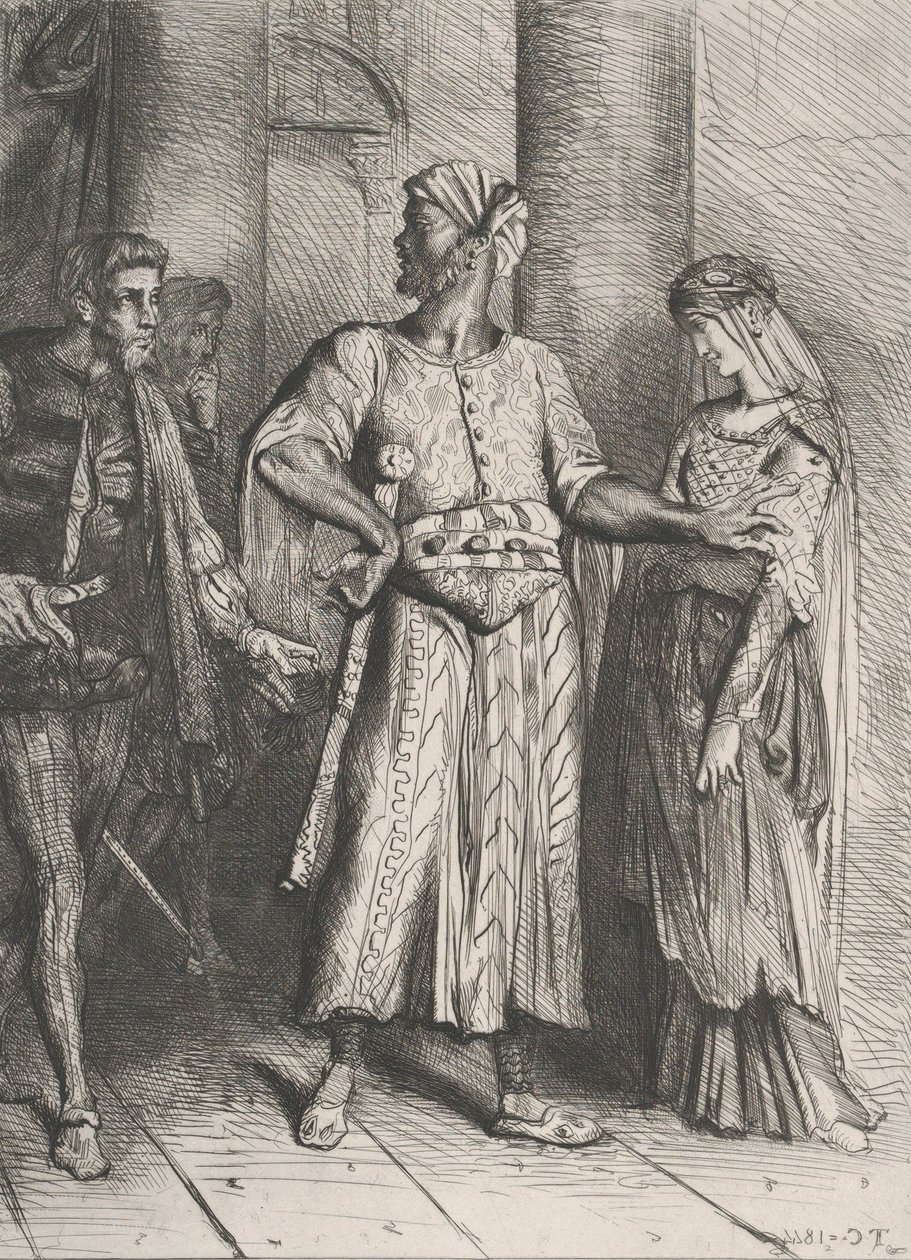 Honestamente Iago, minha Desdemona devo deixar-te: placa 4 de Othell..., gravada em 1844, reimpressa em 1900. de Théodore Chassériau