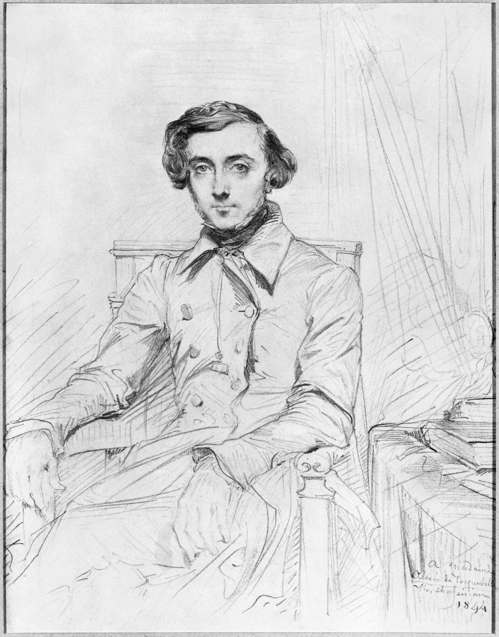Retrato de Charles Alexis Henri Clerel de Tocqueville, 1844 (chumbo preto sobre papel) de Théodore Chassériau