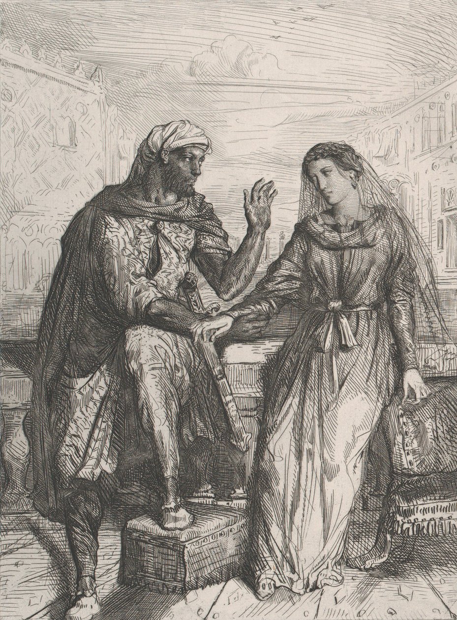 Ela me agradeceu: placa 2 do Ato 1 de Otelo, Cena 3, 1844. de Théodore Chassériau