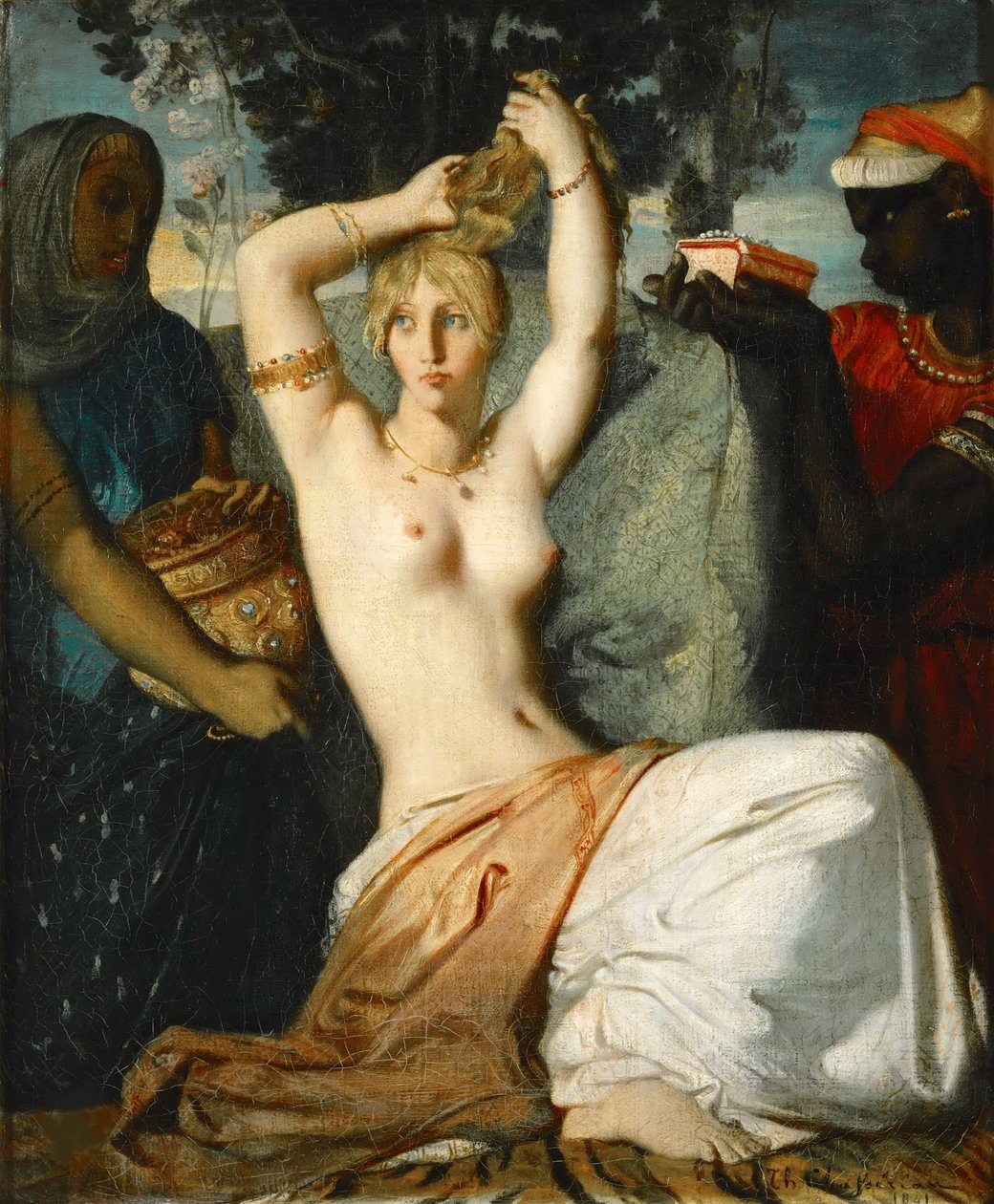 O Toilette de Ester Ester se preparando para ser apresentado ao rei Assuero, 1841. de Théodore Chassériau