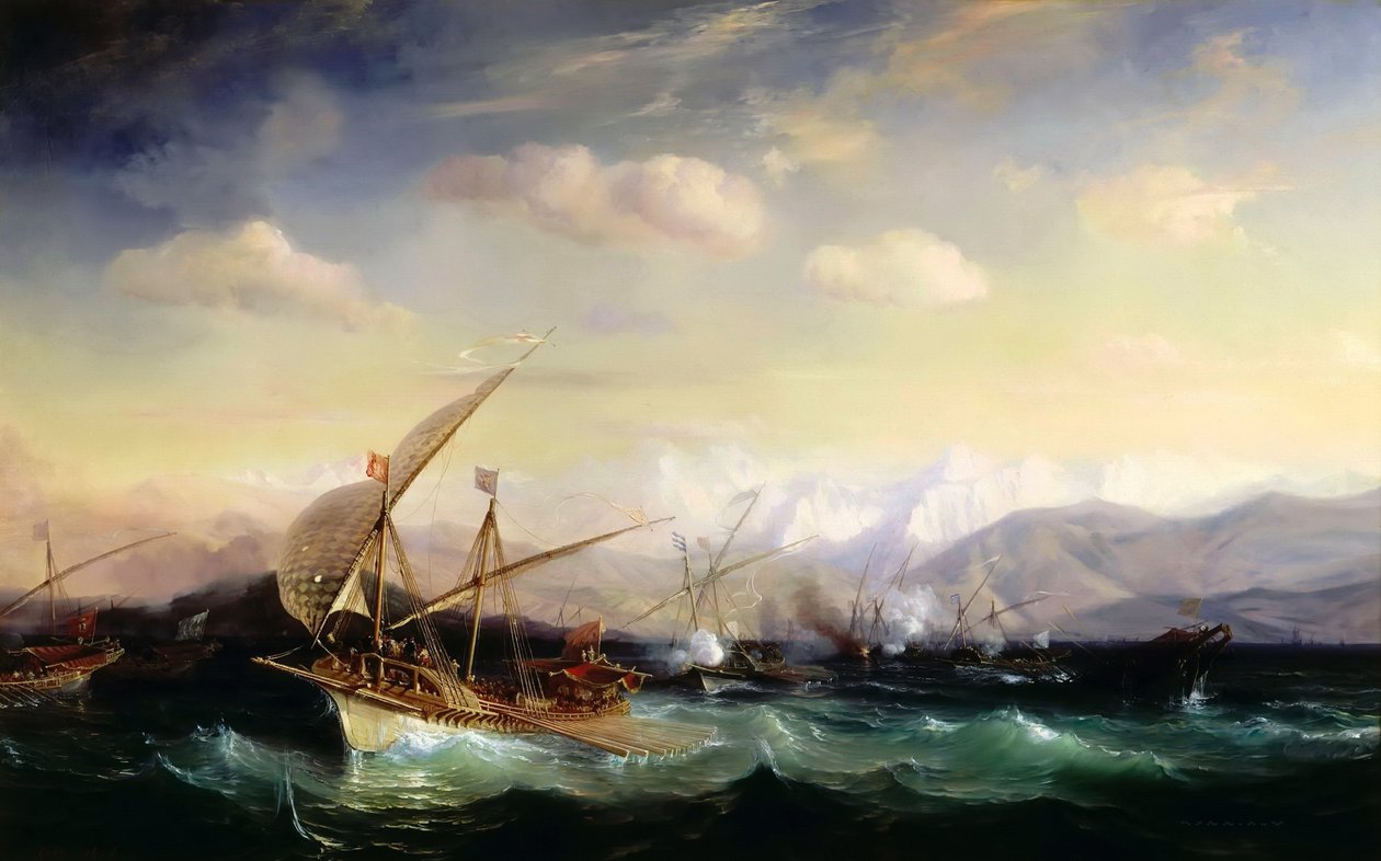 Andrea Doria dispersando a frota espanhola à frente da foz do Var em 1524 de Jean Antoine Theodore Gudin