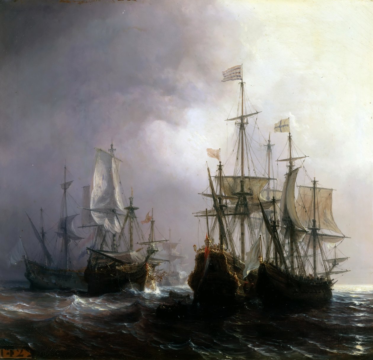 Captura de três navios comerciais holandeses pelos navios franceses Fidèle, Mutine e Jupiter, em 1711 de Jean Antoine Theodore Gudin