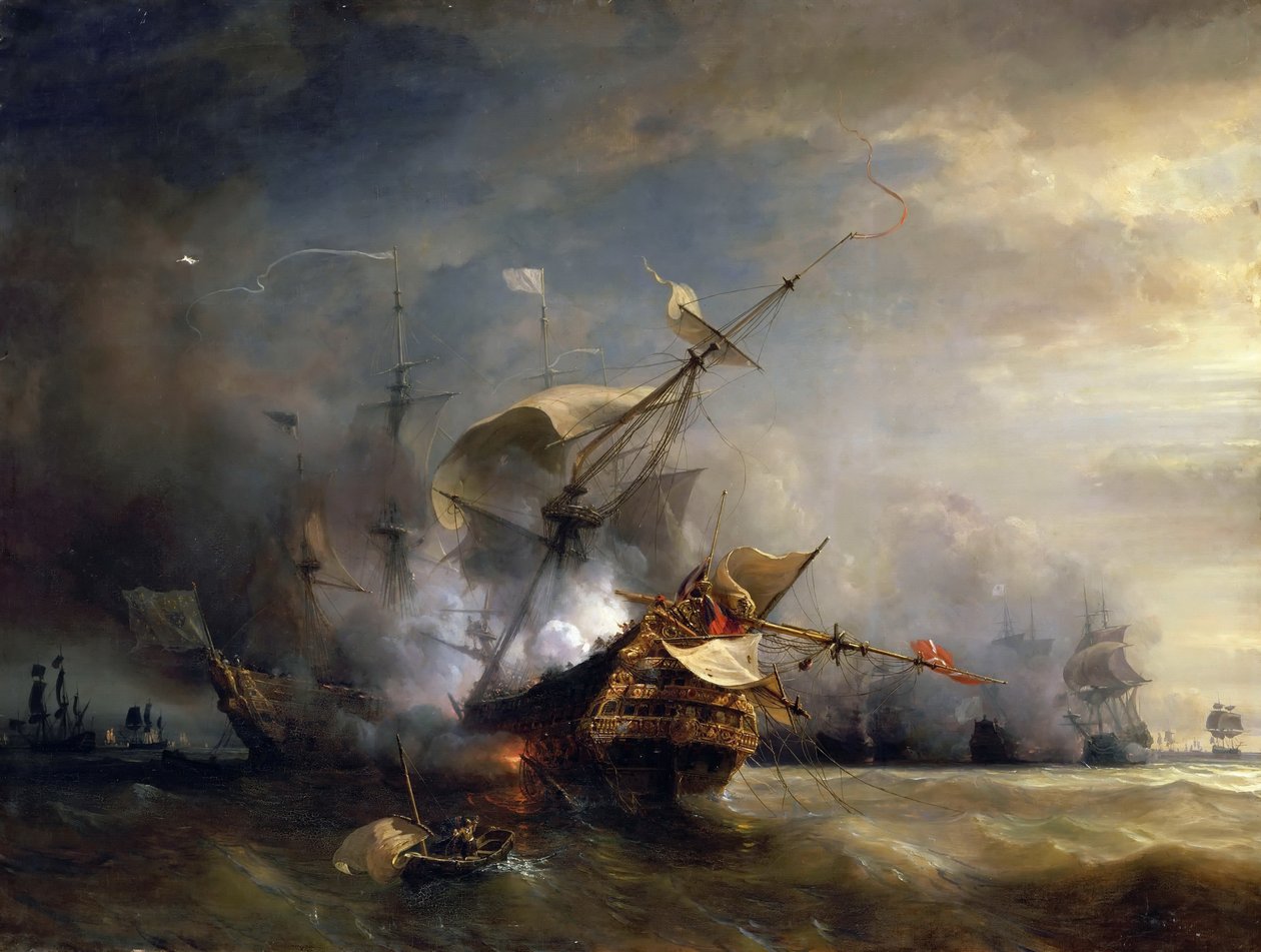 A batalha naval perto de Lizard Point, Cornualha, em 21 de outubro de 1707 de Jean Antoine Theodore Gudin