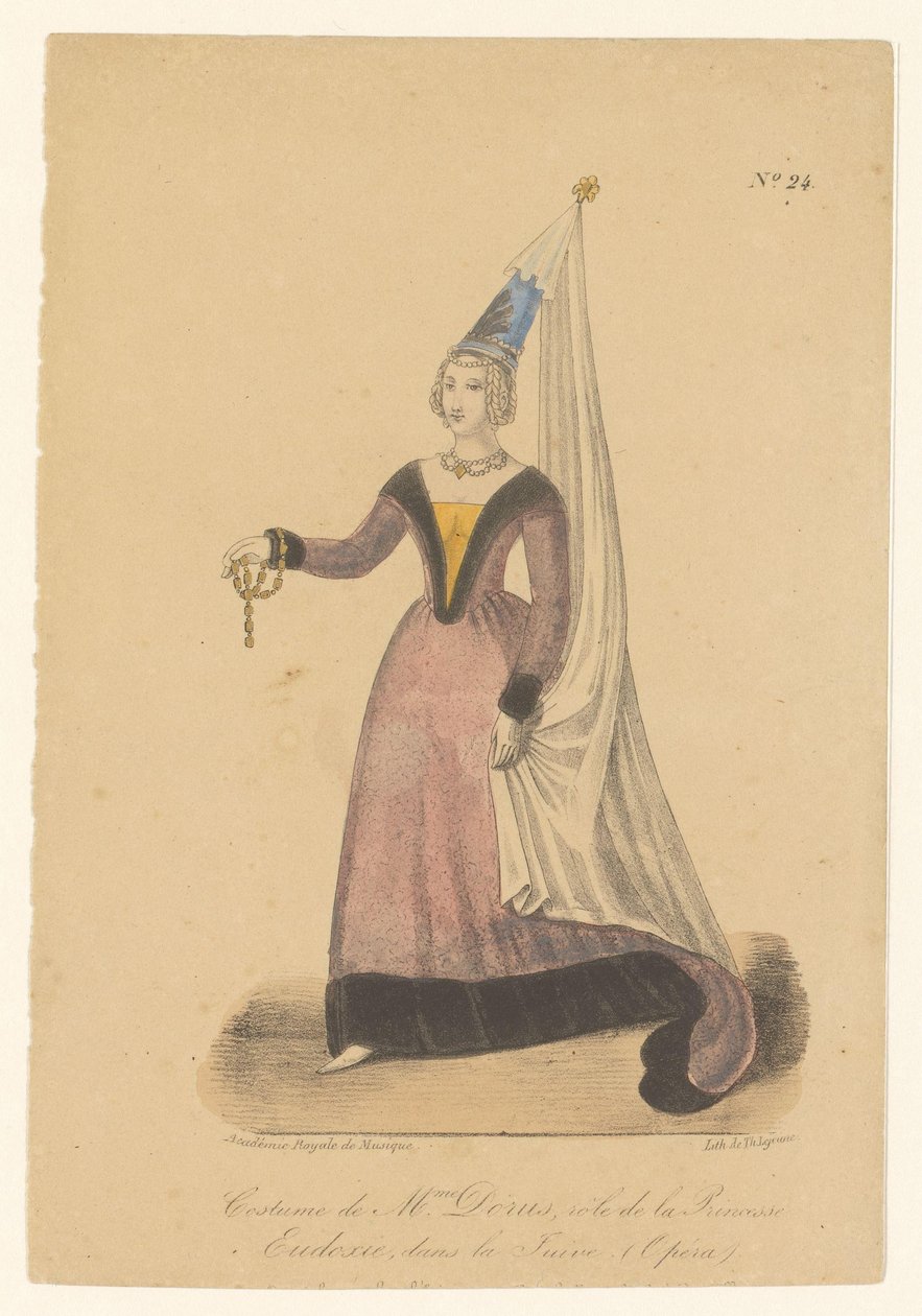 Julie Dorus-Gras no papel da princesa Eudoxie na ópera La Juive Traje da Sra. Dorus, papel da Princesa Eudoxie, em La Juive (Opéra) (título no objeto) Atores, atrizes em operazangers in hun rol (título da série) de Théodore Lejeune