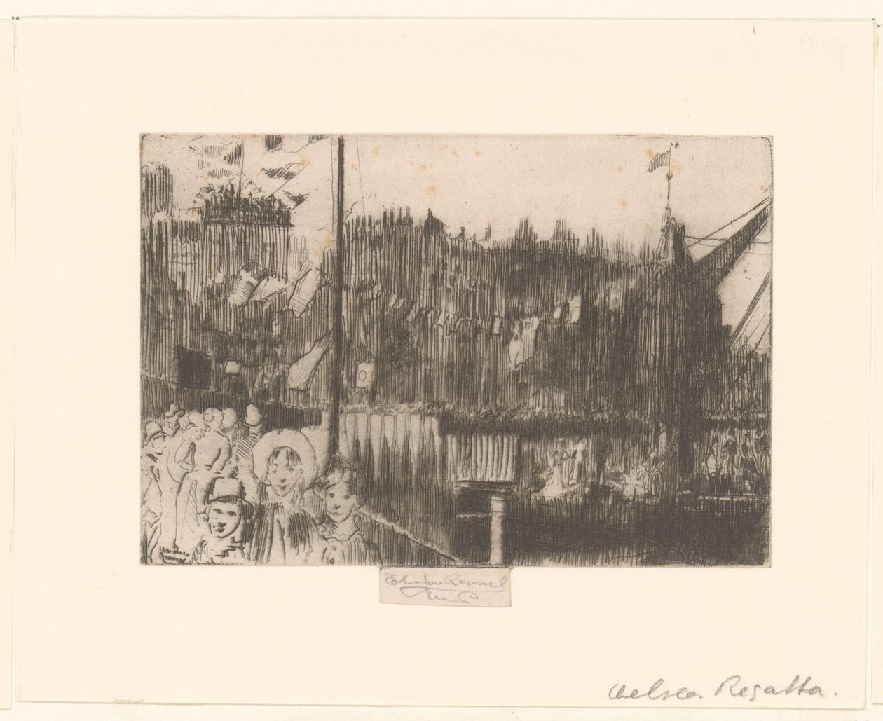 Paisagem de Cityscape com figuras no cais com bandeira raspada
Regata de Chelsea de Théodore Roussel (signed by artist)