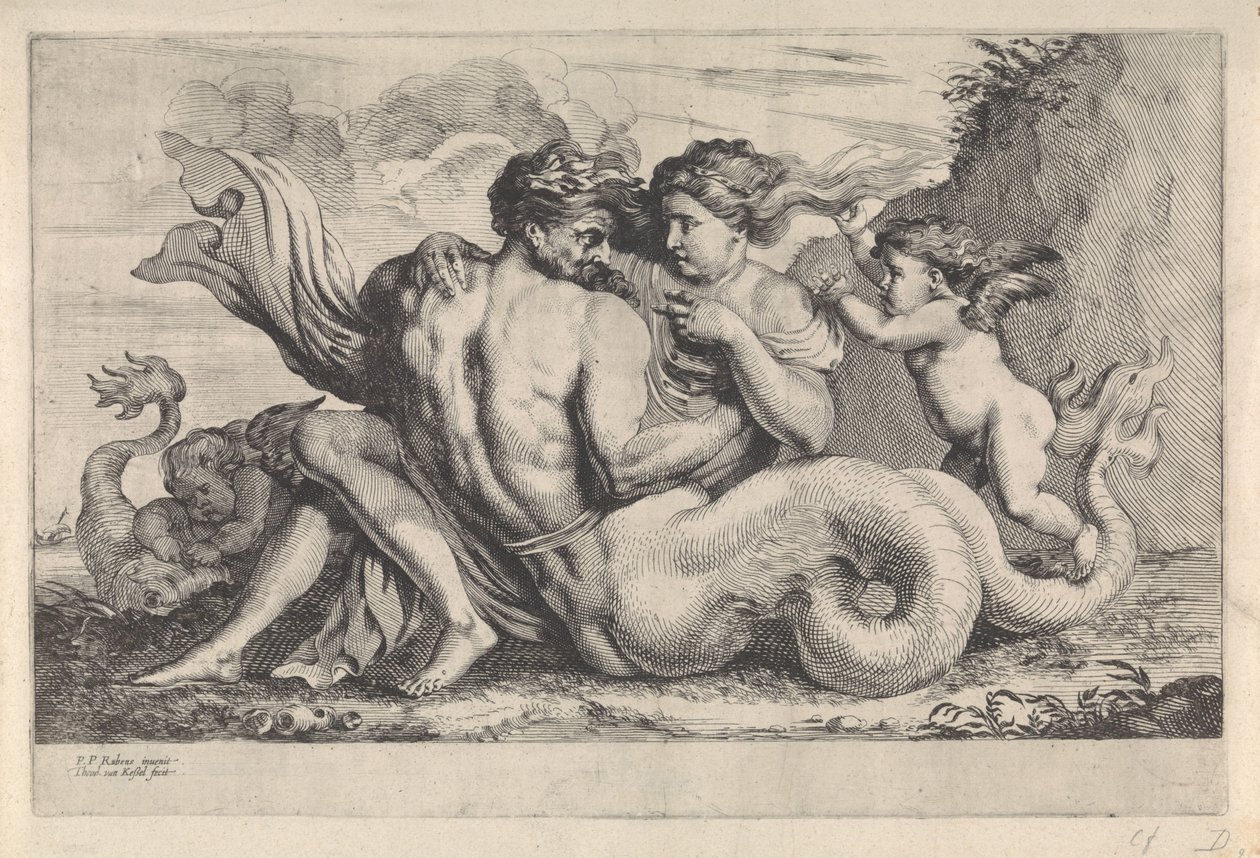 Sirene e tritão
Figuras mitológicas (título da série) de Théodorus van Kessel