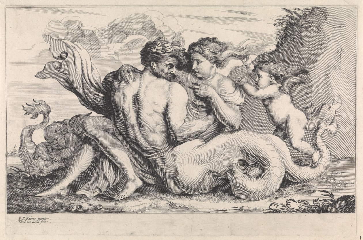 Sirene e tritão Figuras mitológicas (título da série) de Théodorus van Kessel