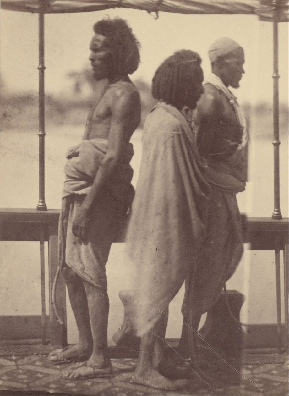 (Retrato de três homens nativos em pé no perfil) de Théodule Devéria
