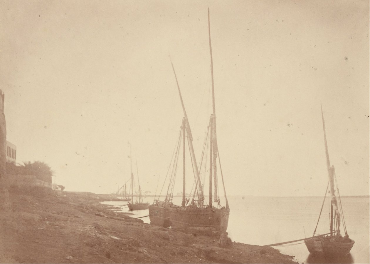 Barcos à vela no banco do Nilo de Théodule Devéria