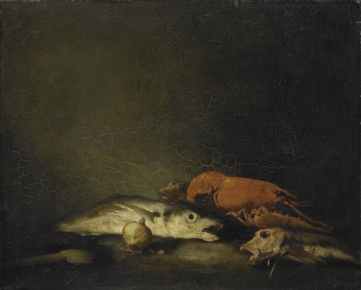 Natureza morta com peixe e lagosta de Théodule Augustin Ribot