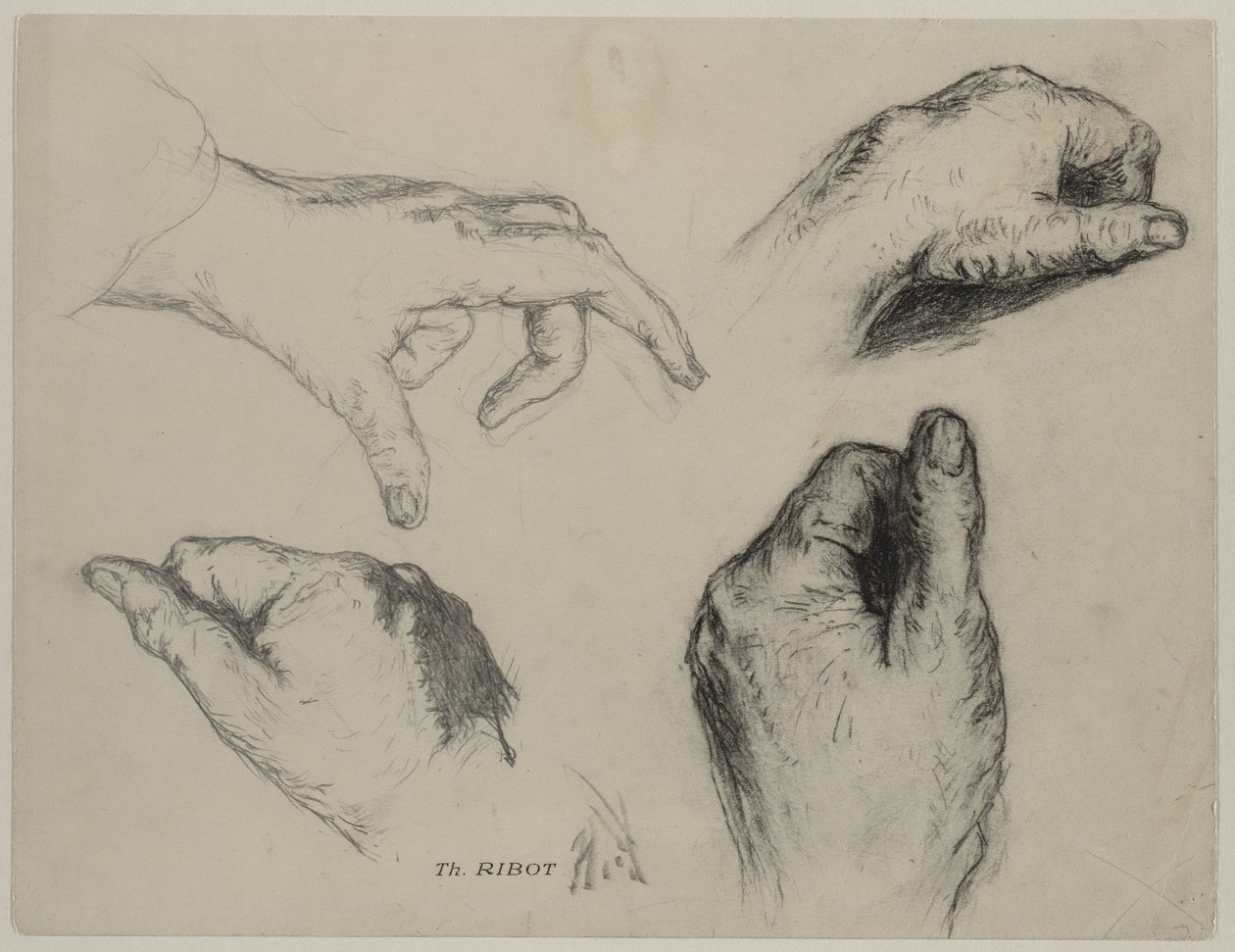 Estudo das mãos reto, 1800. de Auguste Theodule Ribot