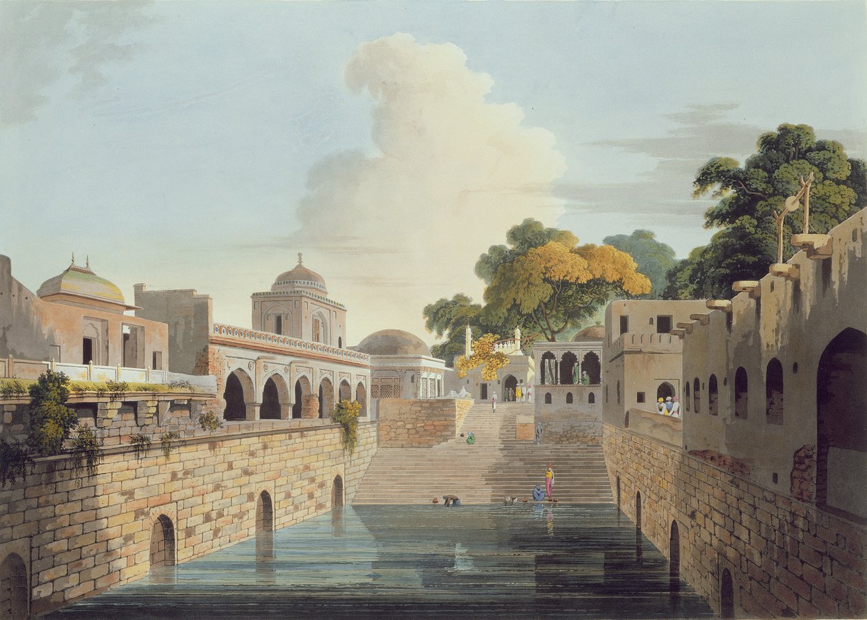 Um Baolee perto da Cidade Velha de Deli, prato XVIII da Parte 4 de &39;Oriental Cenário&39;, pub. 1802 (aquatinta) de Thomas und William Daniell