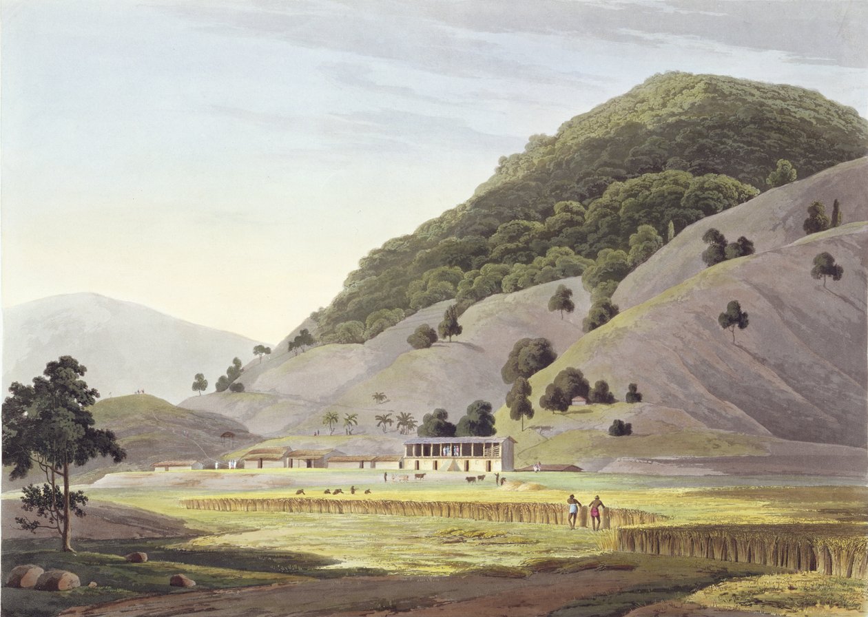 Jugeanor, nas Montanhas de Sirinagur, placa 142 de &39;Oriental Scenery: Twenty Four Views in Hindoostan&39;, publicado em 1800 de Thomas und William Daniell