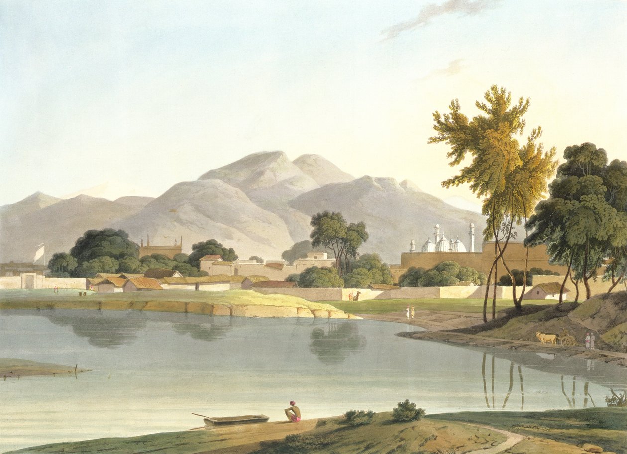 Ver em Nijeibabad, perto do Gautuwar Gaut, Rohilcund, placa XIII da parte 6 do &39;Oriental Cenário&39;, pub. 1804 (aquatinta) de Thomas und William Daniell