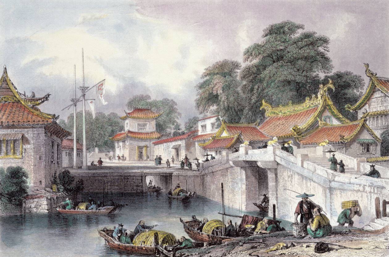 Antiga ponte sobre o rio em Chapro, c.1850 de Thomas Allom
