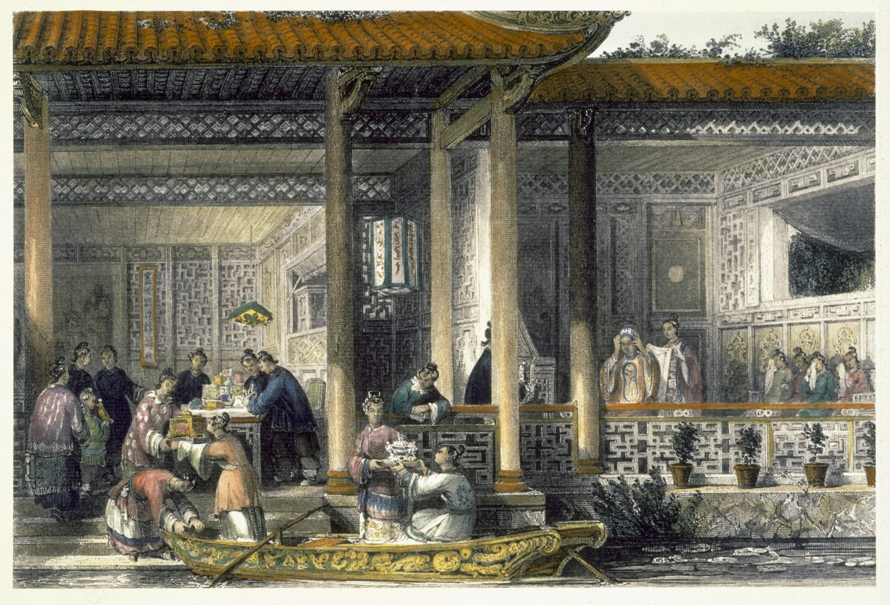 Chegada dos presentes de casamento na residência nupcial, de &39;China em uma série de pontos de vista&39; por George Newenham Wright (c.1790-1877) 1843 de Thomas Allom
