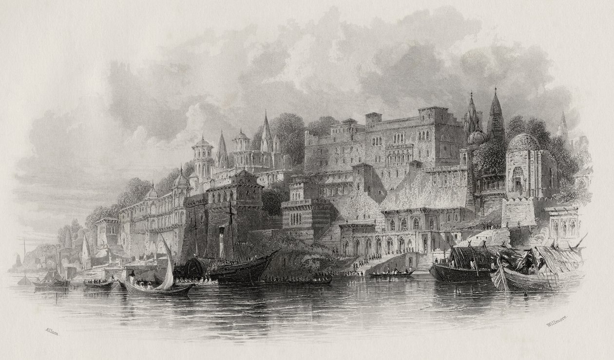 Benares, Índia, gravado por A. Willmore (1814-88) de Thomas Allom