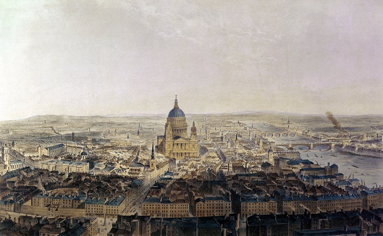 Vista da cidade, da Igreja St. Bride, publicado por Lemercier, 1860 de Thomas Allom