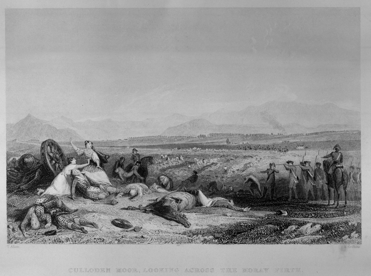Culloden Moor, olhando através do Moray Firth, 1746, gravado por H. Griffiths, c.1830 de Thomas Allom