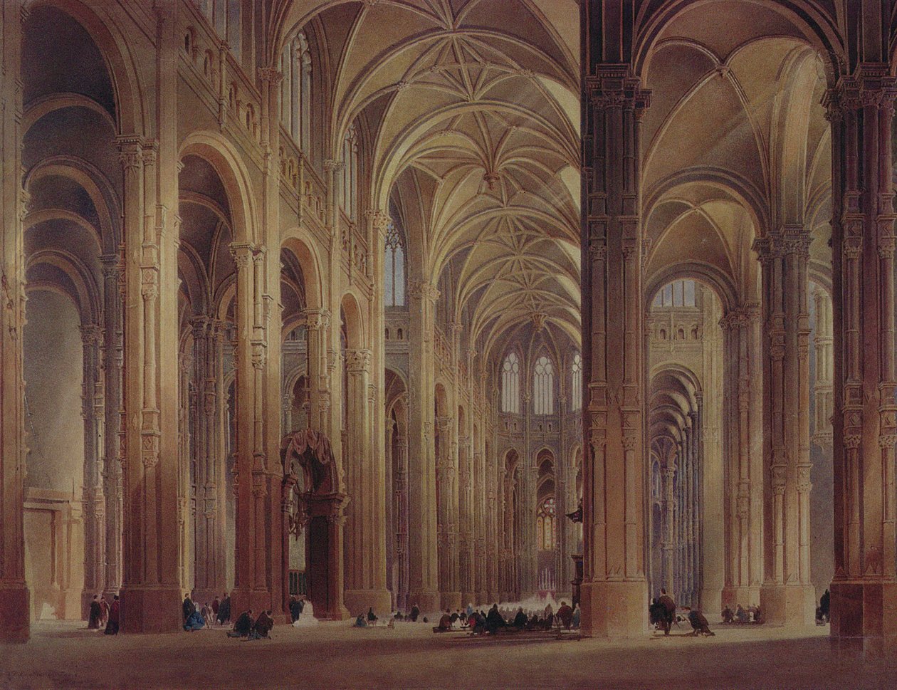 O interior de St. Eustache, Paris, do século XIX de Thomas Allom