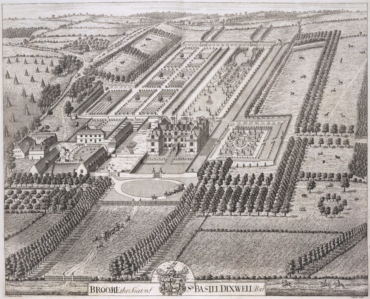 Broome, a sede de Sir Basil Dixwell, de "Trinta e Seis Diferentes Visões dos Nobres e Senhores Assentos, no Condado de Kent", gravada por T. Harris, 1750 de Thomas Badeslade