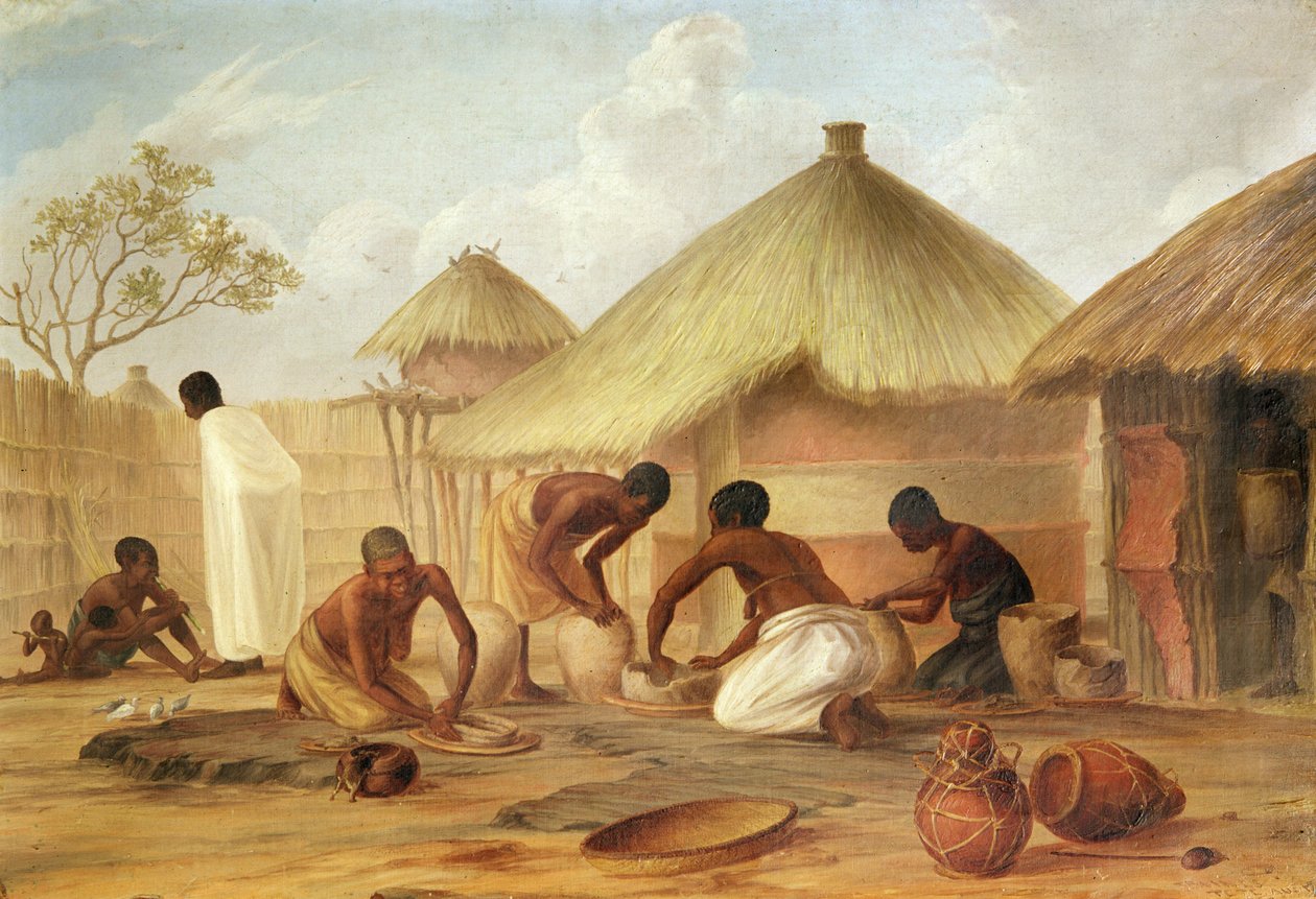 Fabricação de Açúcar no Katipo - Fazendo as panelas ou vasos para contê-lo, 1859 de Thomas Baines