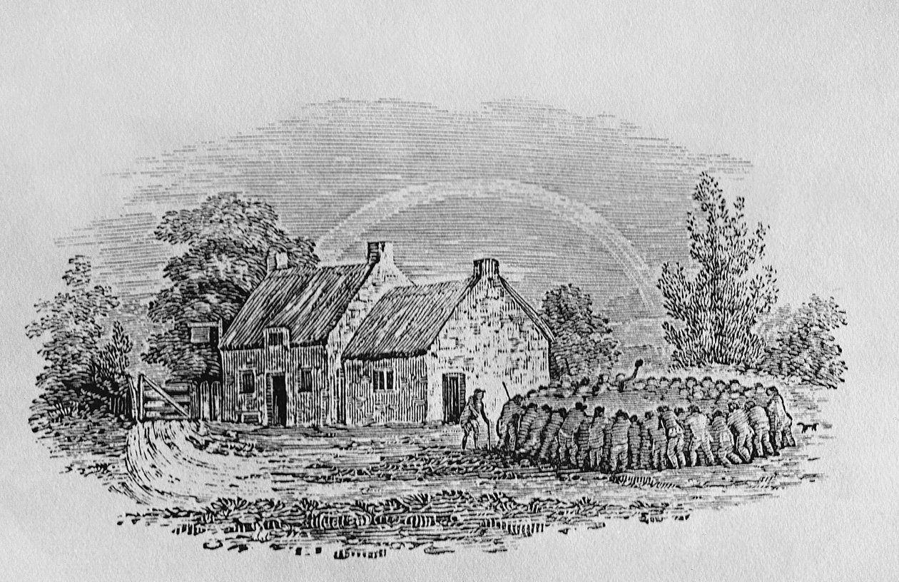 Briga de galo fora de uma pousada, c.1801, de &39;Landbirds&39;, publicado em 1805 de Thomas Bewick