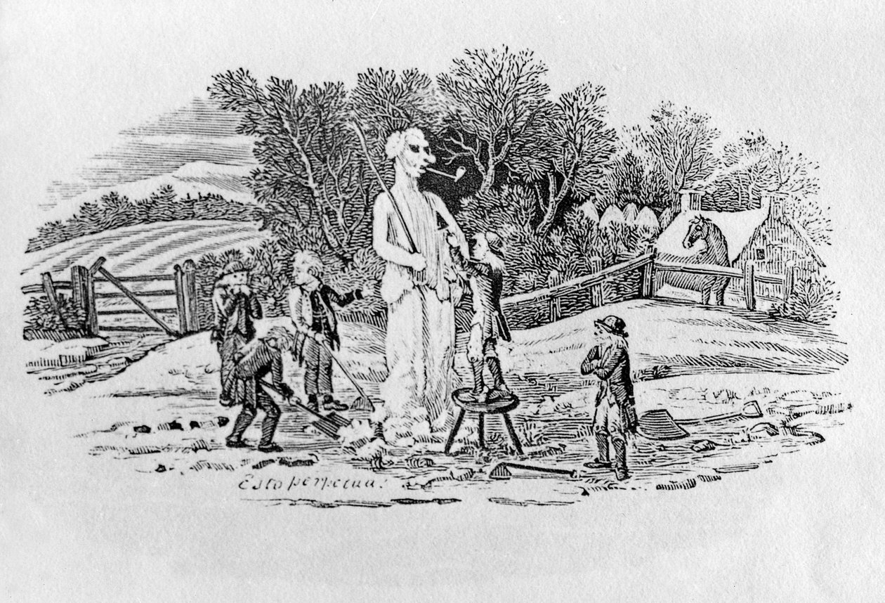 O boneco de neve em Cherryburn (Esto Perpetua), de Land Birds, c. 1797 (gravura em wwod) de Thomas Bewick