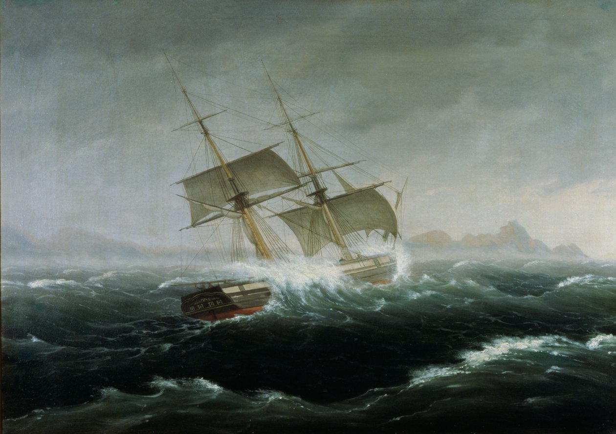 Embarcação à Vela em Mar Pesado de Thomas Birch