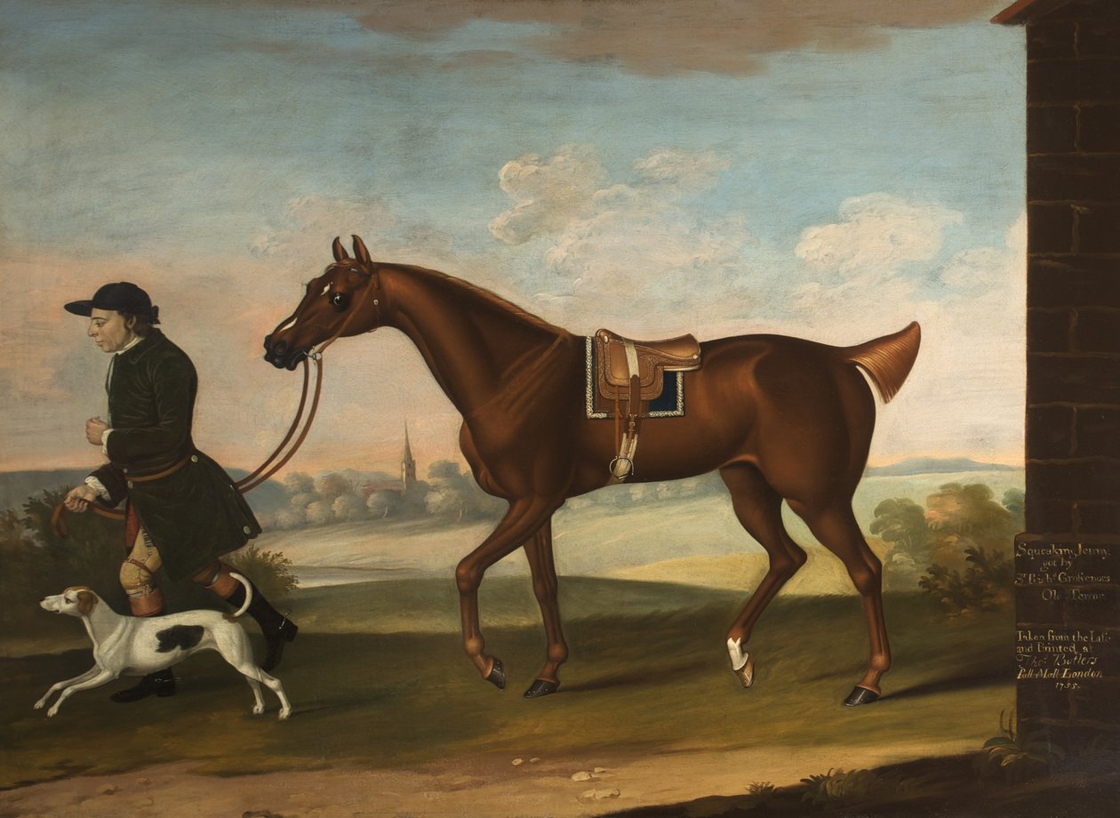 Squeaking Jenni Got por Sir Richard Grosvenors Velho Terror com Sir PB Leicesters Noivo e Cão de caça, 1755 de Thomas, of Pall Mall Butler