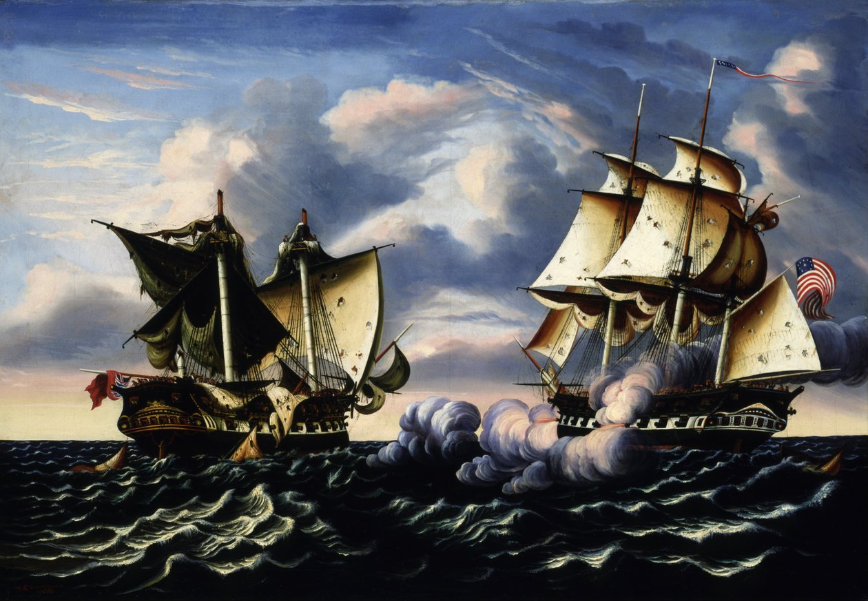 Captura de Fragata HBM Macedônia por Fragata dos EUA Estados Unidos, 25 de outubro de 1812 de Thomas Chambers