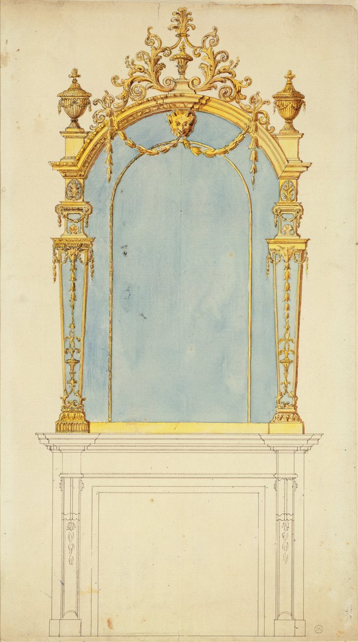 Design para um espelho dourado, c.1765-70 (caneta e tinta com wc no papel) de Thomas Chippendale