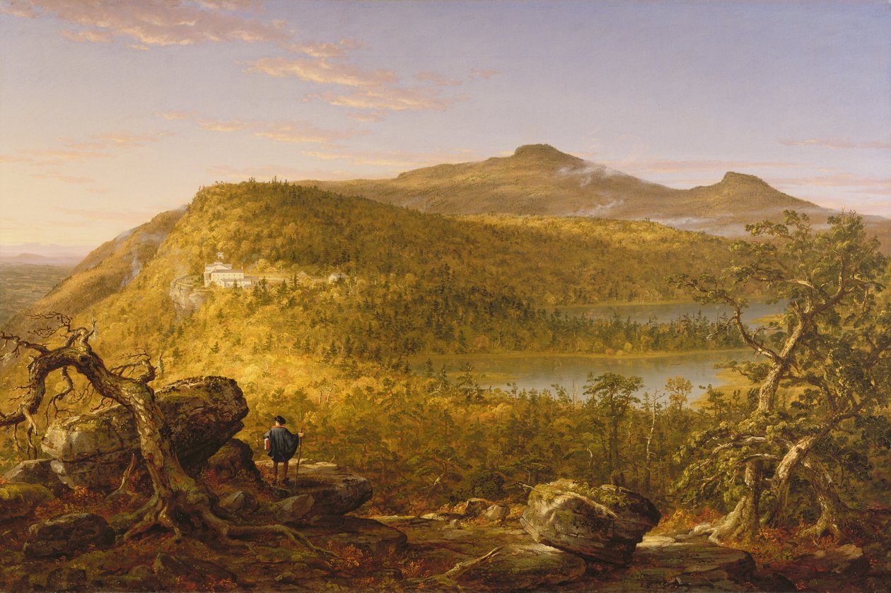 Uma visão dos dois lagos e Mountain House, Montanhas Catskill, 1844 de Thomas Cole
