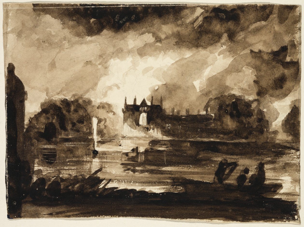 Efeito para Newstead Abbey, Nottinghamshire, Inglaterra, 1830 (lavagem marrom sobre lápis sobre papel) de Thomas Cole