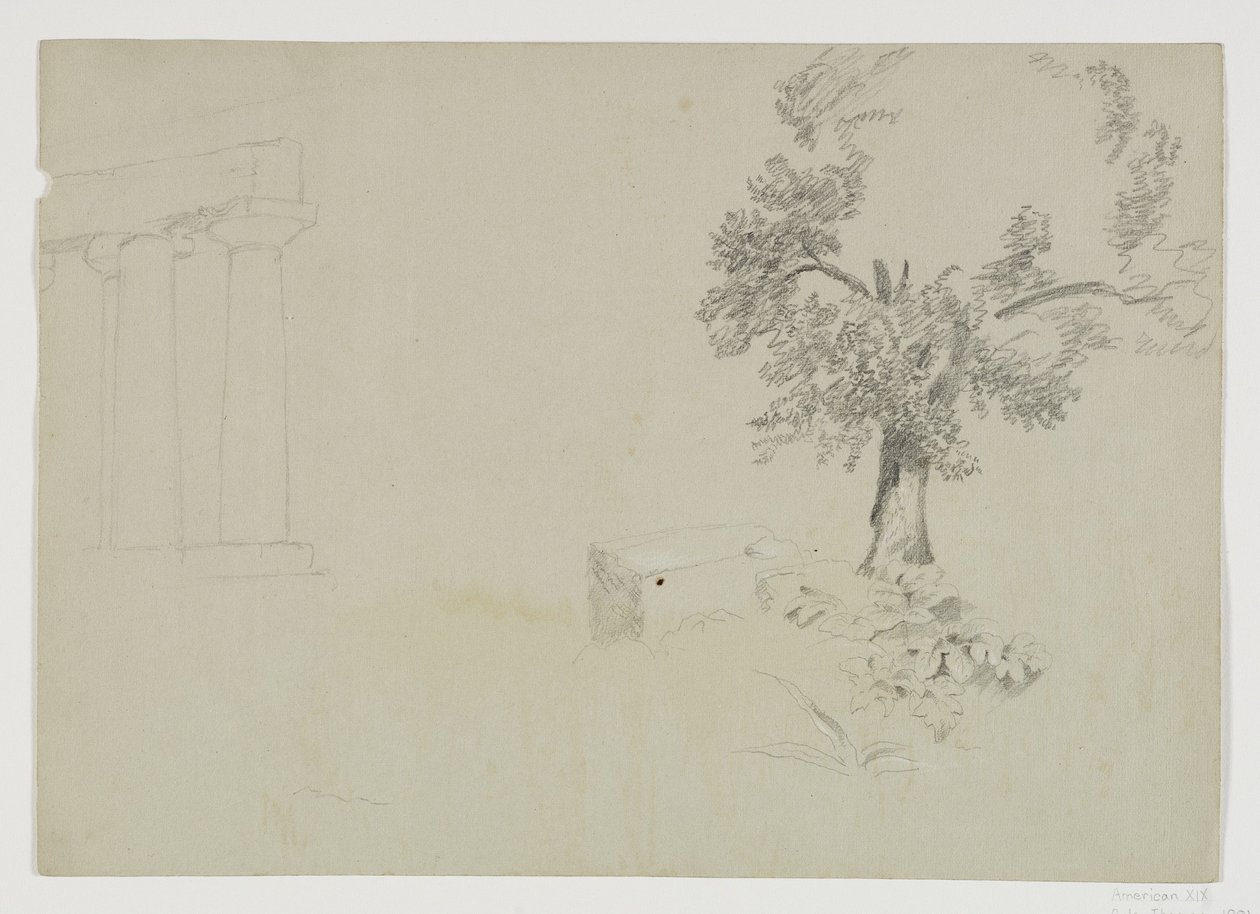Girgenti, Sicília, 1842 (lápis elevado com giz branco sobre papel) de Thomas Cole