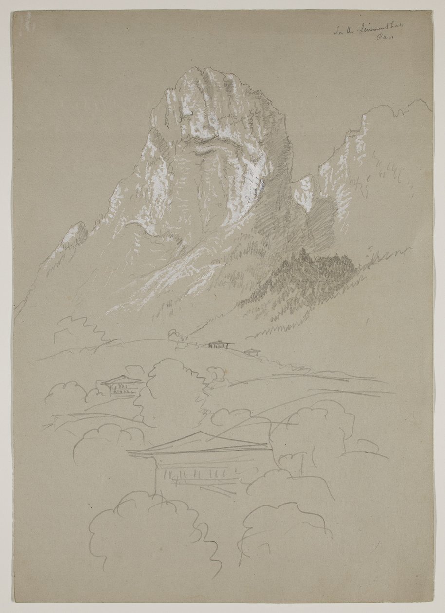 No Simmental, Suíça, 1841 (lápis elevado com guache sobre papel) de Thomas Cole