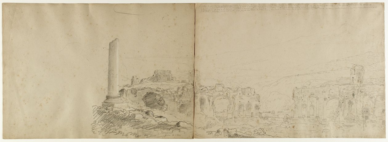 Monte Etna de Taormina, Sicília, 1842 (lápis elevado com giz branco sobre papel) de Thomas Cole