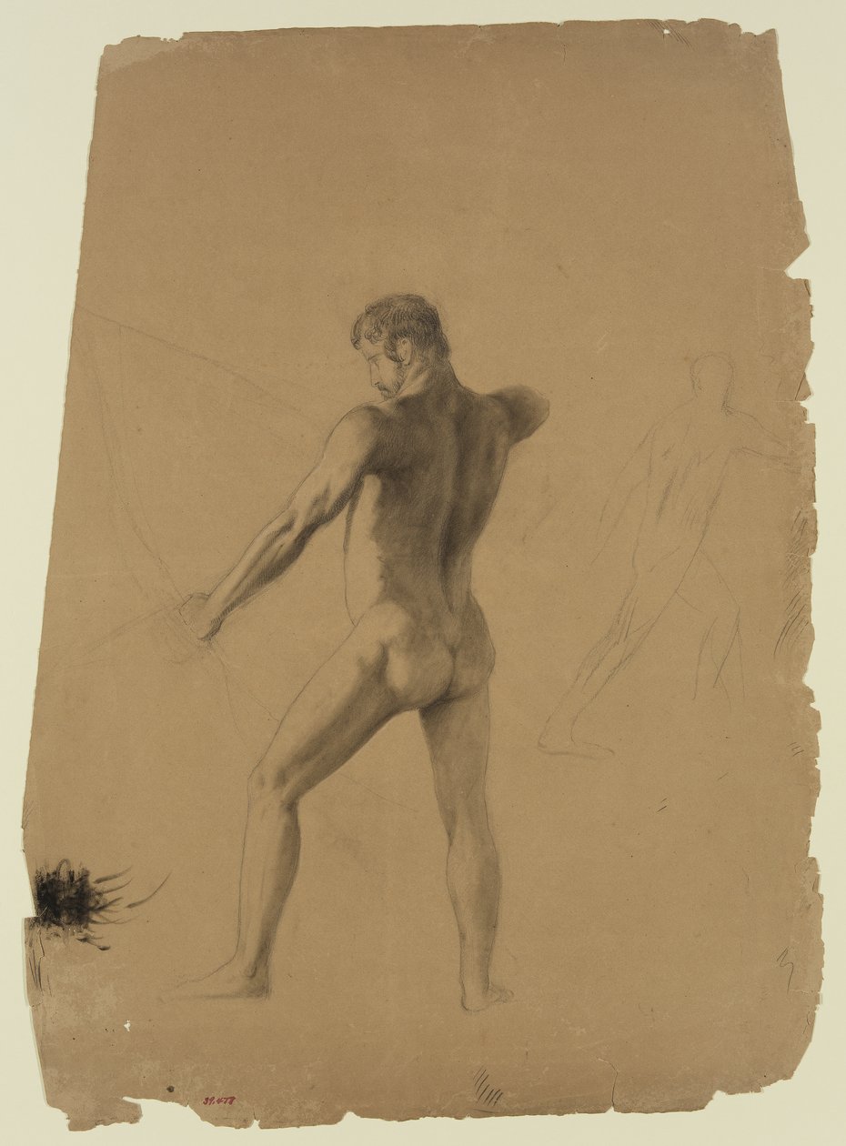 Macho nu com arco e flecha (gizes em papel) de Thomas Cole