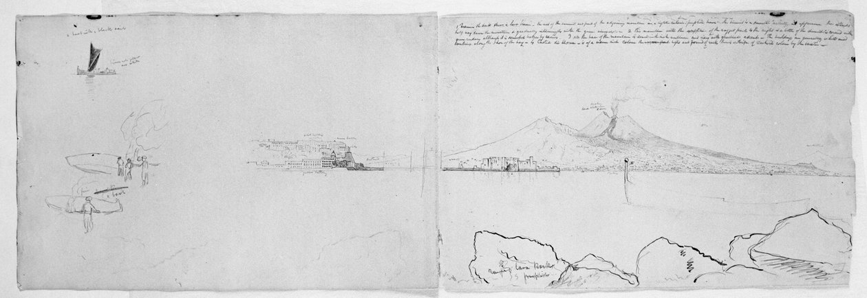Panorama da Baía de Nápoles, c.1832 (caneta & tinta sobre lápis sobre papel) de Thomas Cole