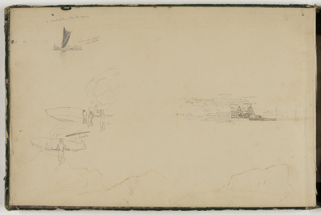 Panorama da Baía de Nápoles, c.1832 (caneta e tinta marrom sobre lápis de grafite em papel de seda branco) de Thomas Cole