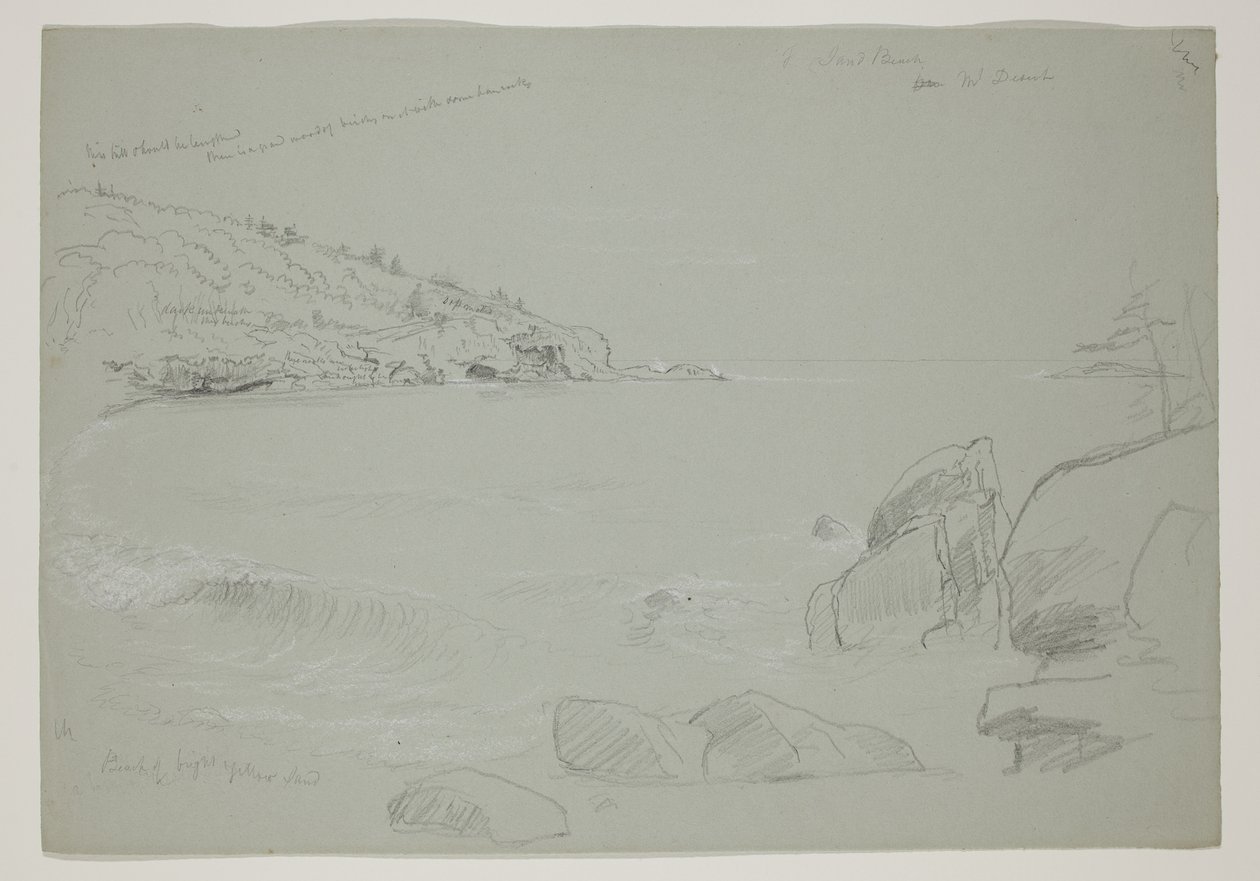 Praia de areia, Mount Desert, 1844 (lápis com giz branco sobre papel) de Thomas Cole