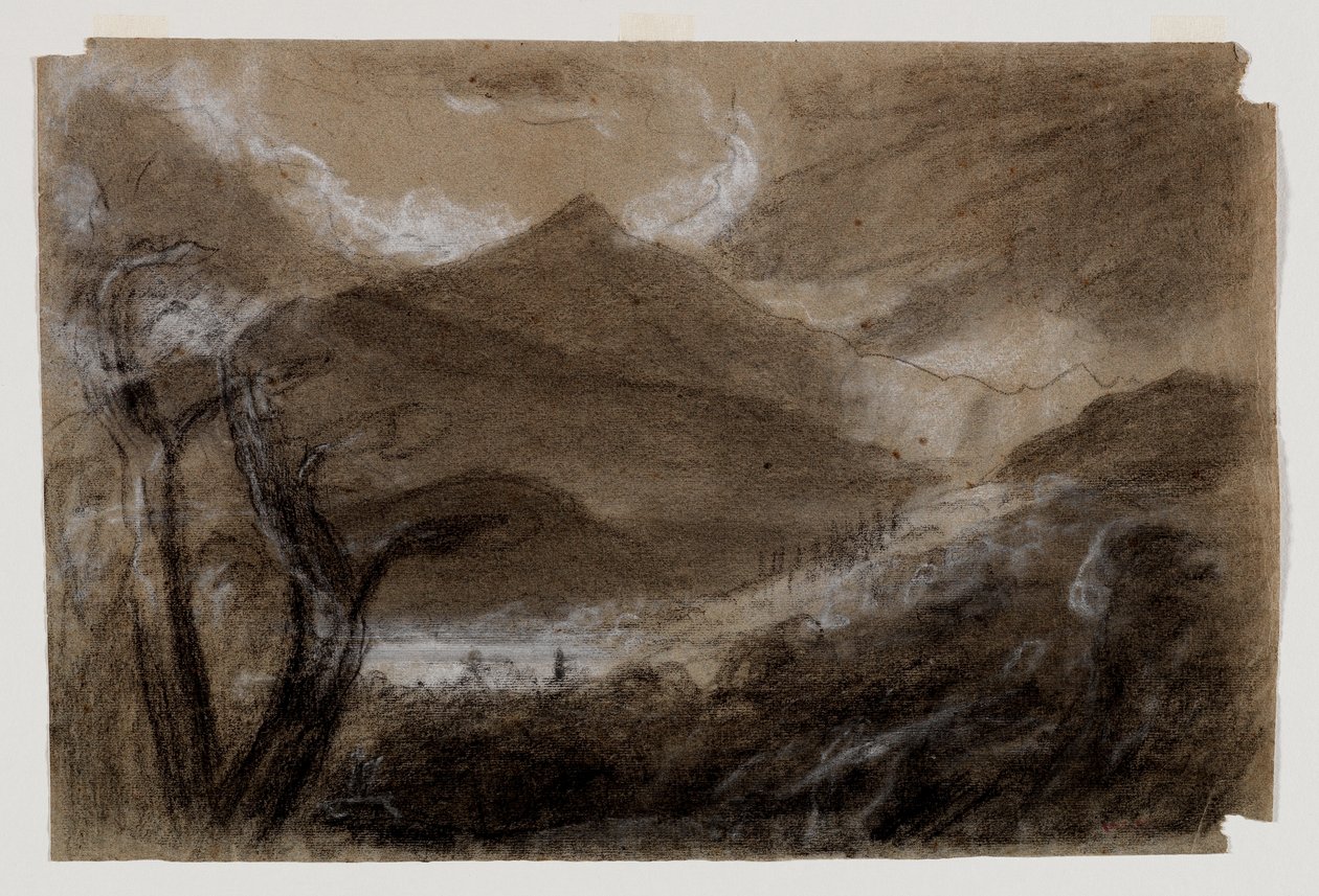 Schroon Mountain, Adirondacks, c.1837 (giz preto e branco em papel cinza wove) de Thomas Cole