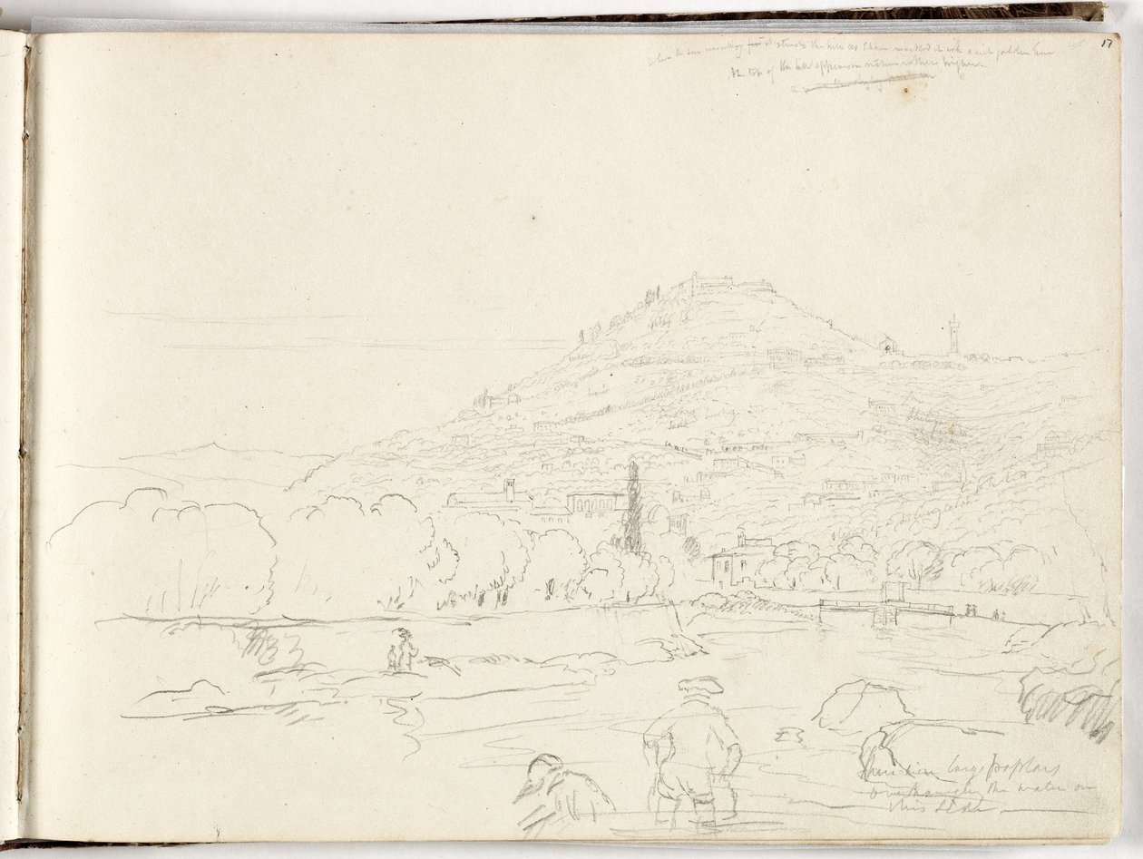 Esboço da colina, margem do rio e figuras, 1831 de Thomas Cole