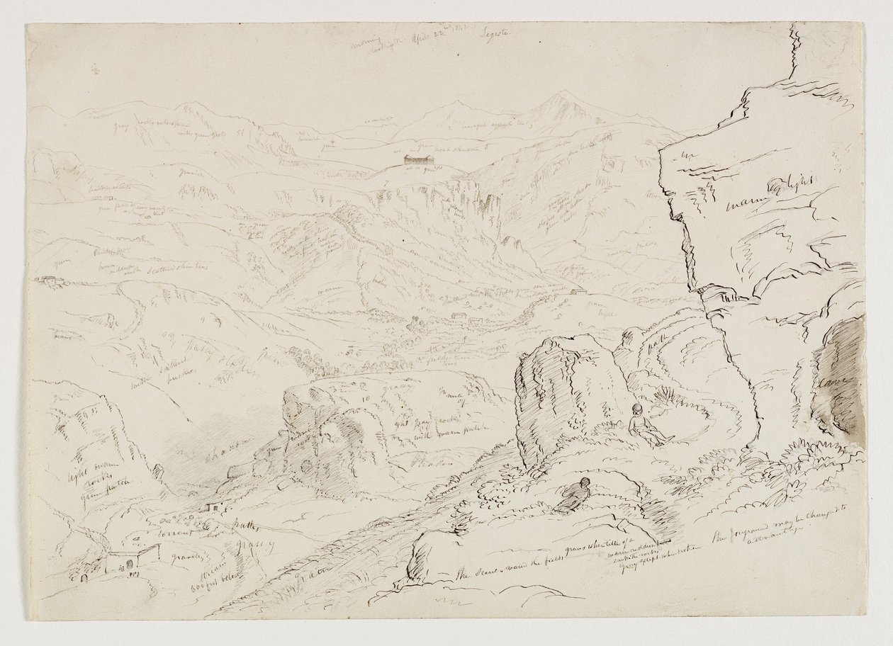 O Vale e Templo de Segesta, Sicília, 1842 (caneta e tinta com lavagem sobre lápis sobre papel) de Thomas Cole