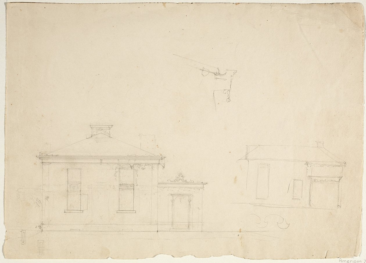 Duas elevações para o novo estúdio no Cedar Grove de Thomas Cole