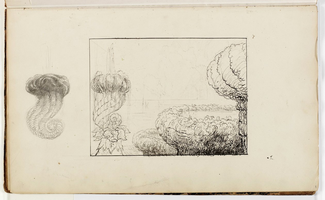 Untitled, Study for Titans Goblet, 1837 (caneta e tinta sobre lápis sobre papel) de Thomas Cole