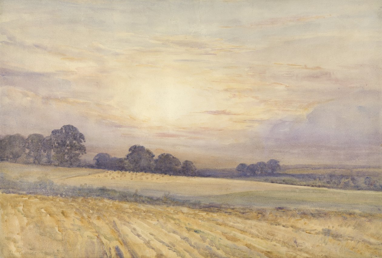 Paisagem ao pôr do sol, c.1891 (wc no papel) de Thomas Collier