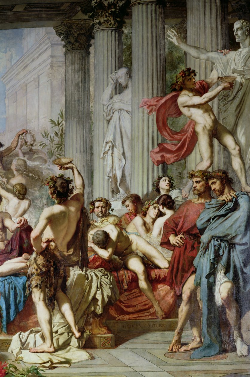Os romanos da decadência, detalhe do grupo da mão direita, 1847 (detalhe de 36568) de Thomas Couture