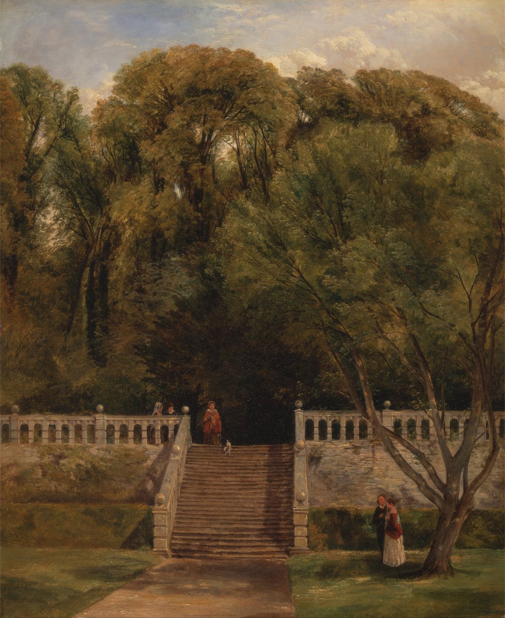 No terraço em Haddon Hall, Derbyshire de Thomas Creswick