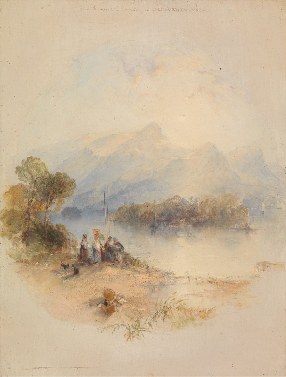 O pavilhão de verão, Derwent Water de Thomas Creswick